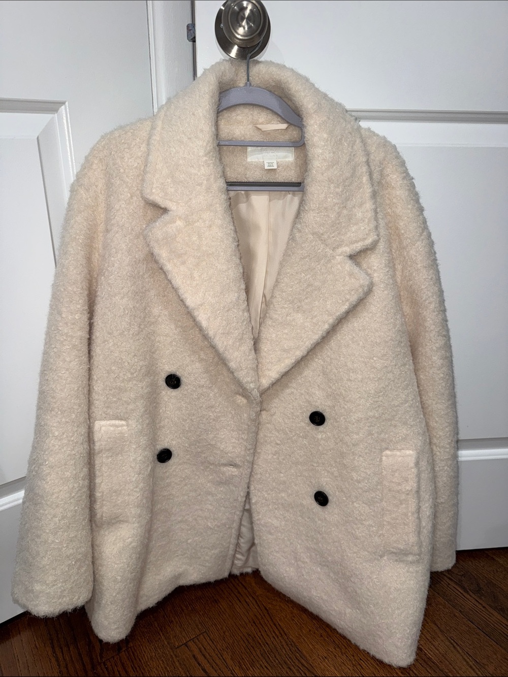 Zara Cream Bouclé Double-Breasted Peacoat